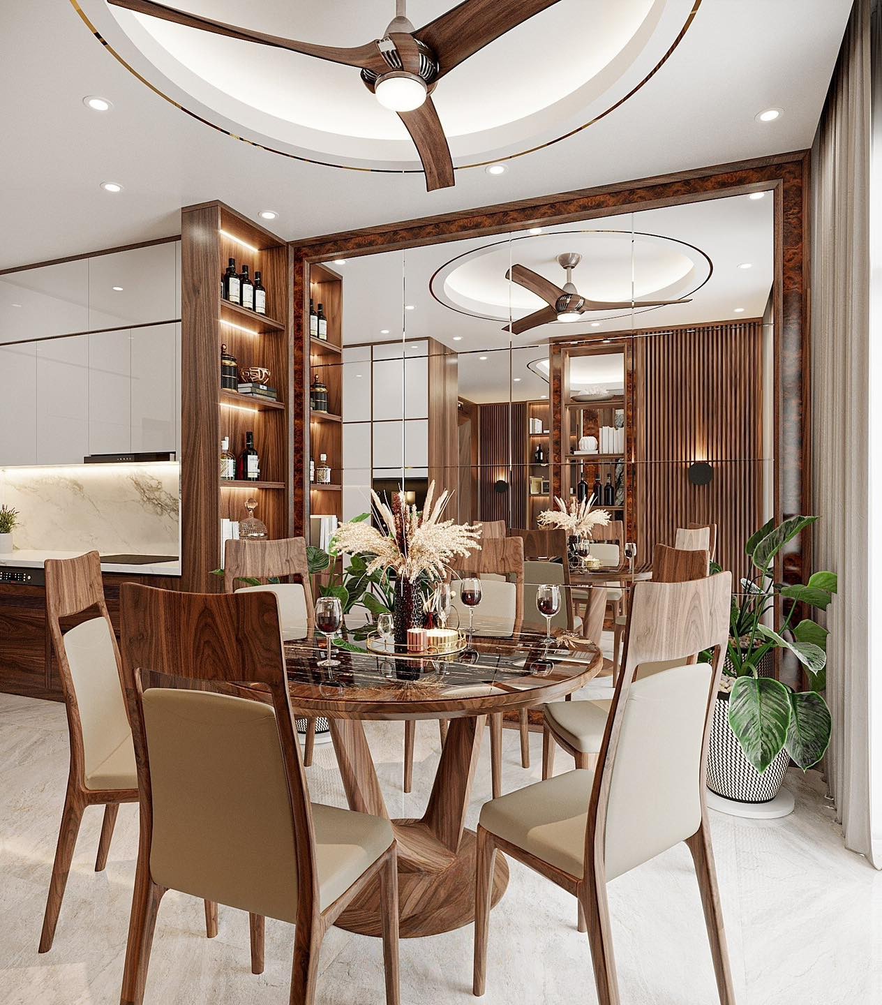 Bàn ăn gỗ óc chó 6 ghế hiện đại sang trọng