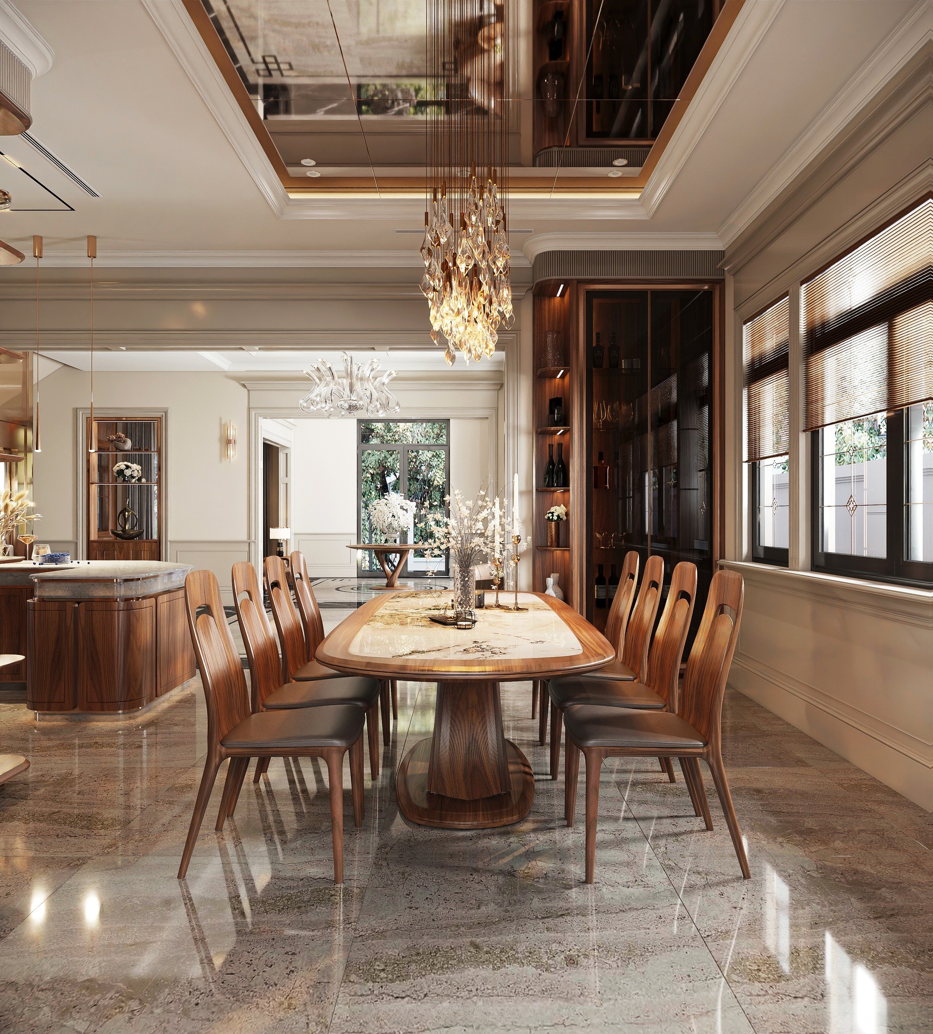 Bộ bàn ghế gỗ óc chó cao cấp sang trọng hiện đại