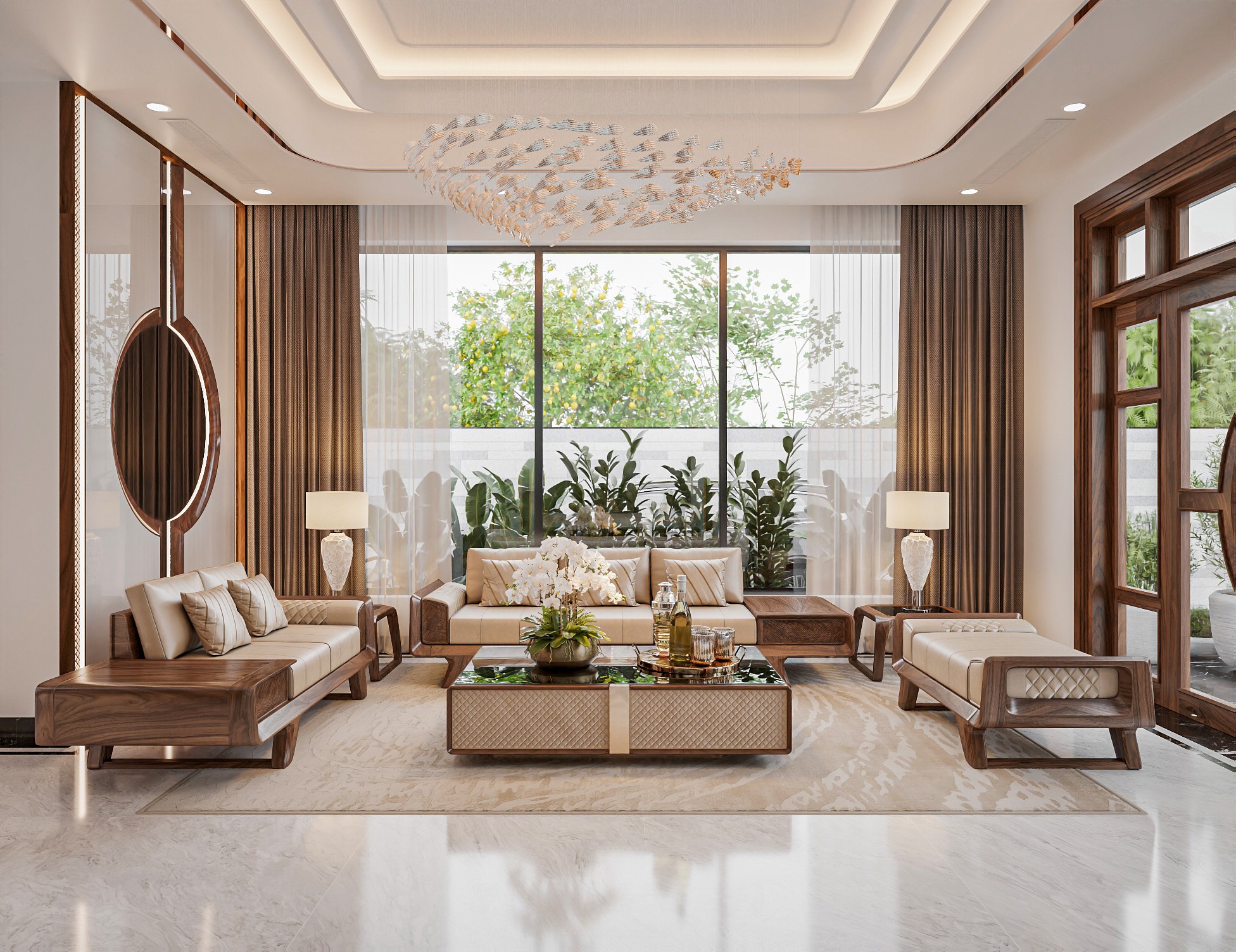 Bàn ghế phòng khách phong cách Modern Oriental