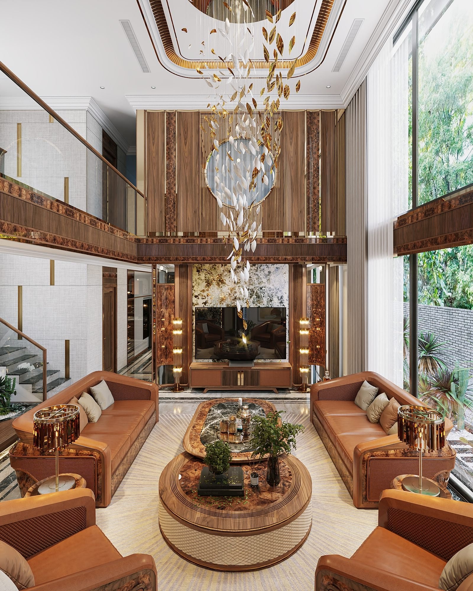 Bàn trà gỗ óc chó đẹp sang trọng 2 tầng