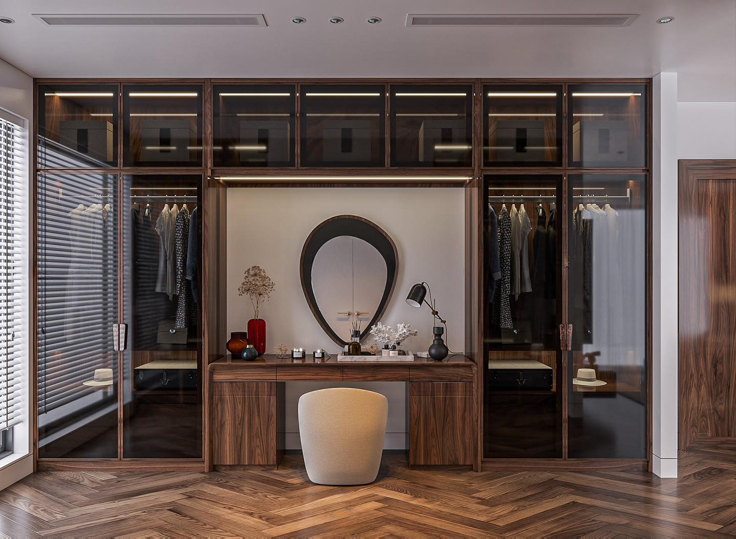 Bàn trang điểm gỗ óc chó đẹp hiện đại sang trọng