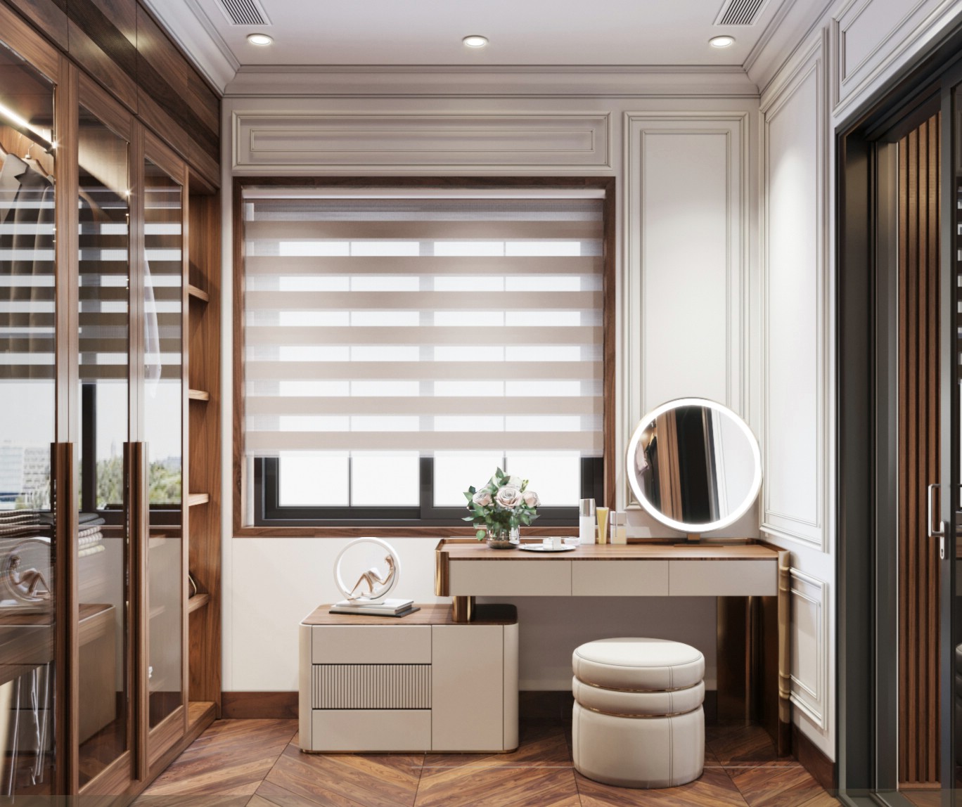 Bàn trang điểm kết hợp bàn làm việc hiện đại gỗ MDF acrylic trắng