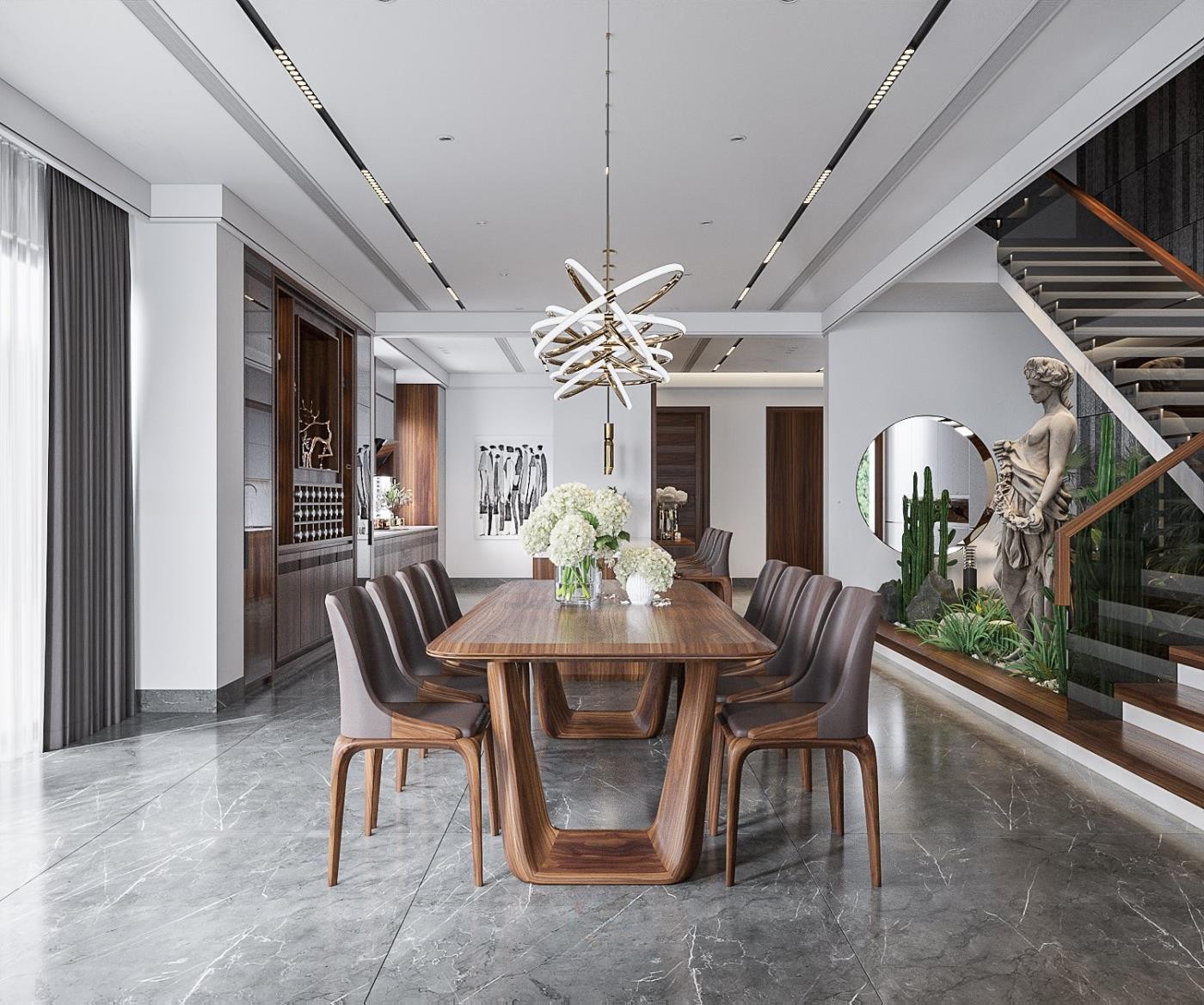 Bộ bàn ăn gỗ óc chó 8 ghế sang trọng