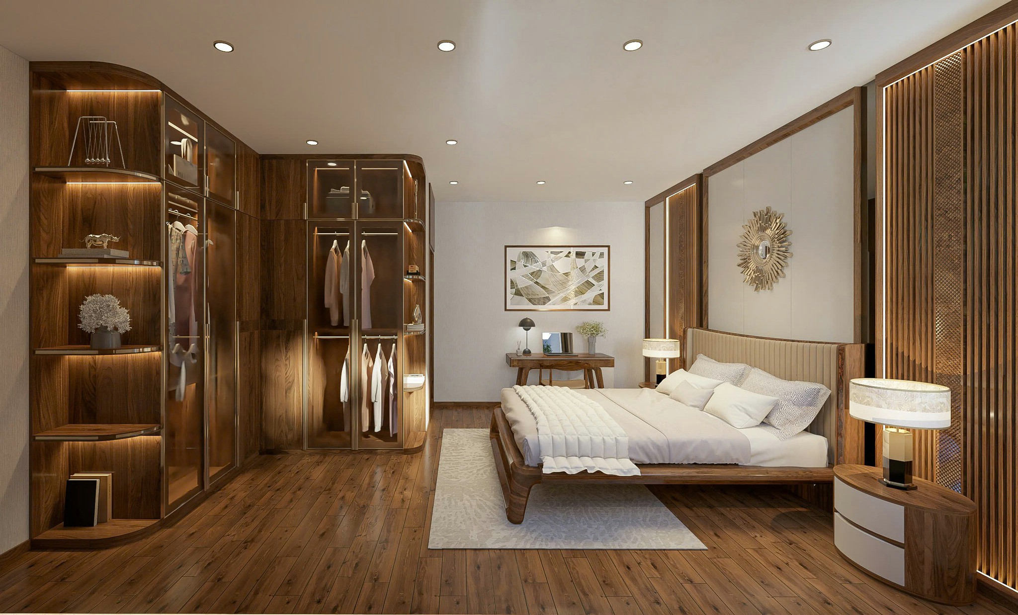 Bộ phòng ngủ gỗ óc chó sang trọng hiện đại