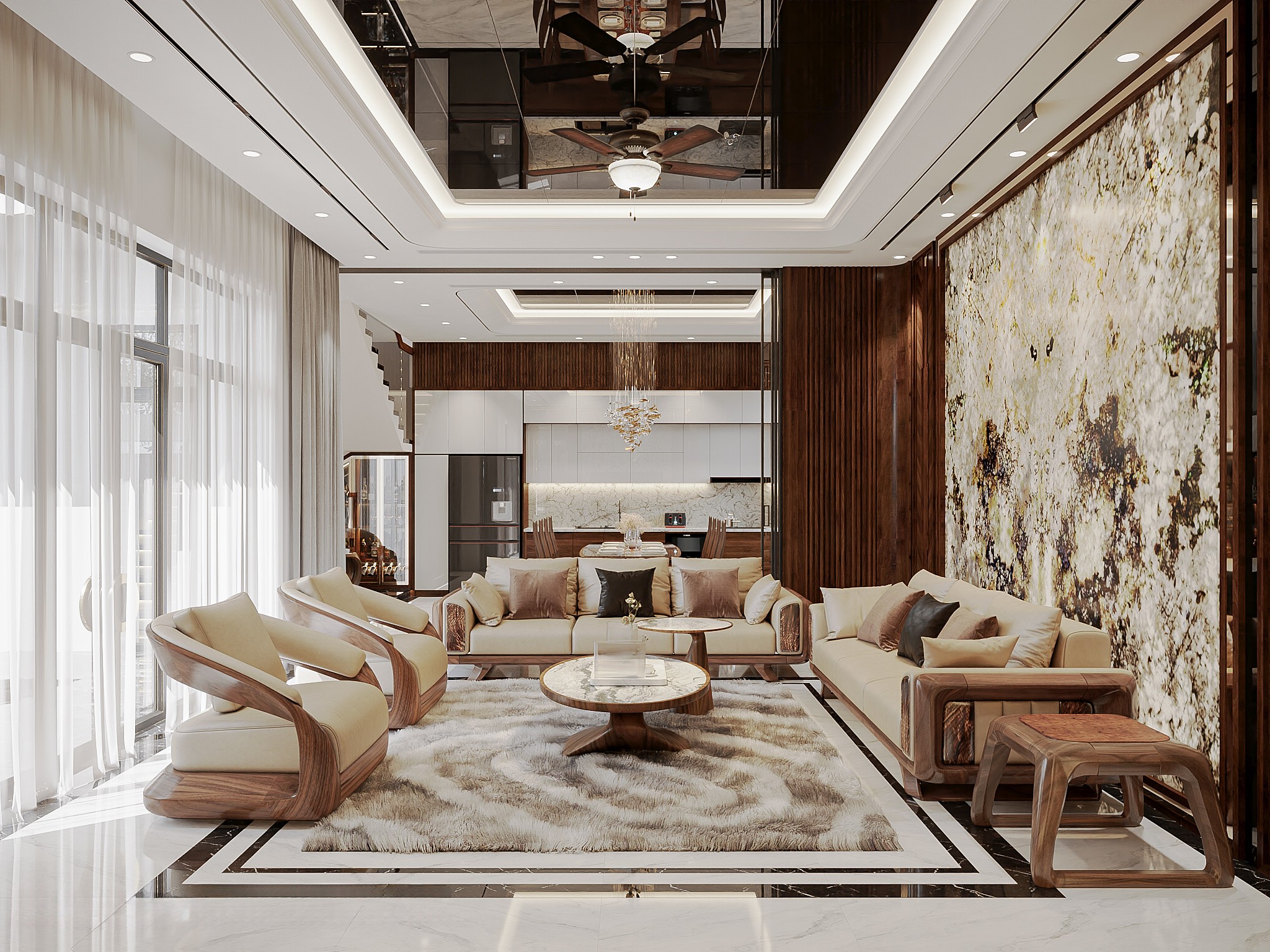 Ghế sofa gỗ óc chó sang trọng màu nâu nhạt