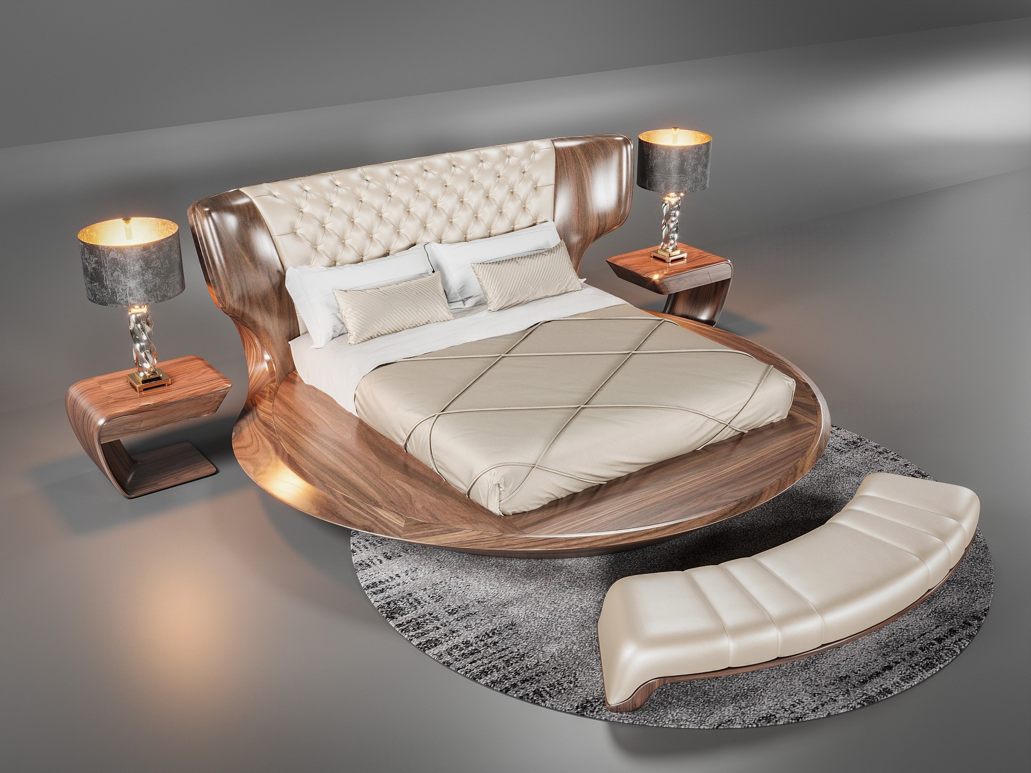 Giường gỗ óc chó cao cấp sang trọng hiện đại