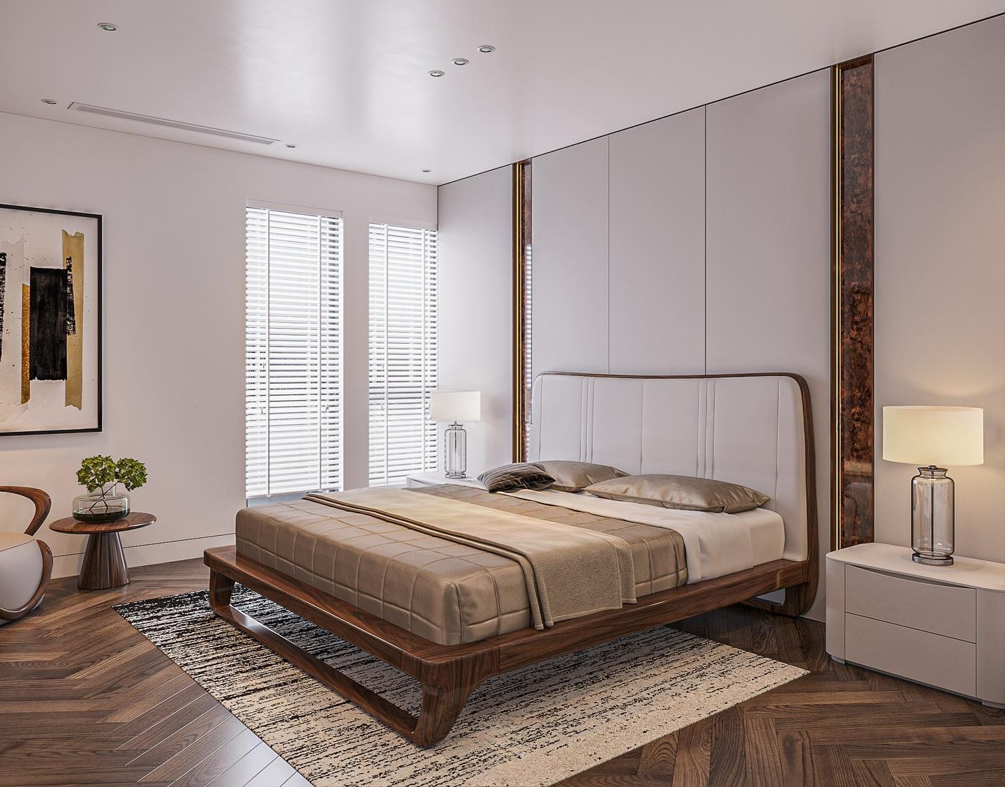 Giường gỗ óc chó hiện đại sang trọng và tinh tế