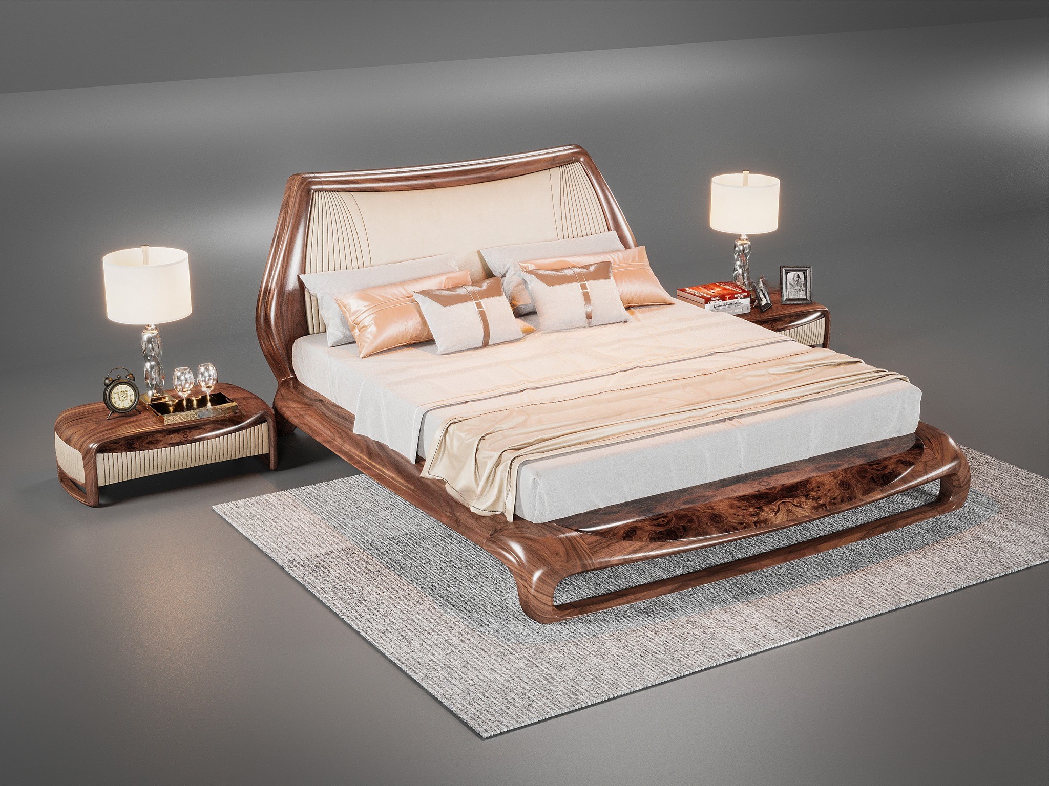 Giường gỗ óc chó sang trọng màu nâu đậm