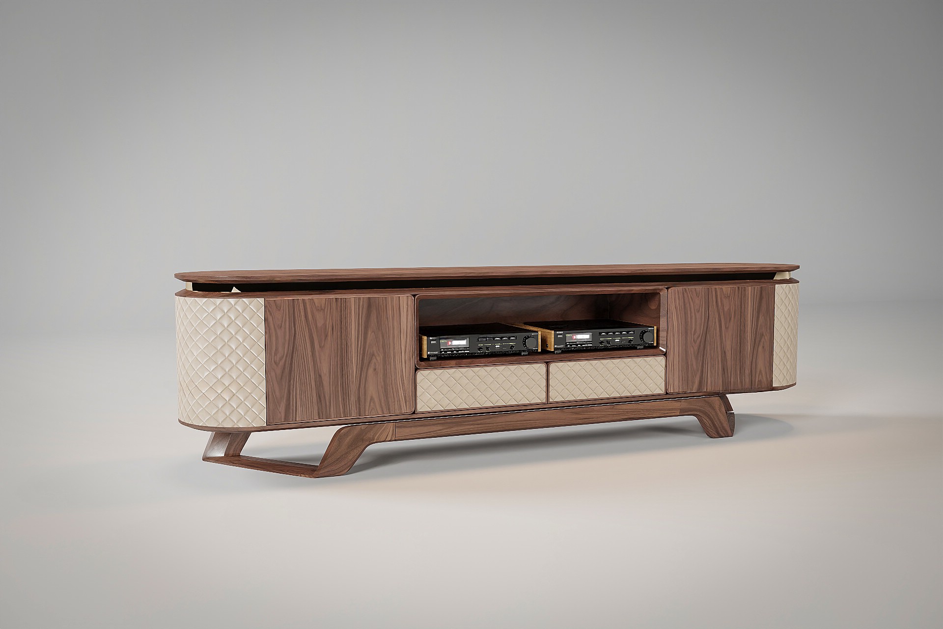 Kệ tivi phòng ngủ hiện đại oval ốp da chần bông quả trám