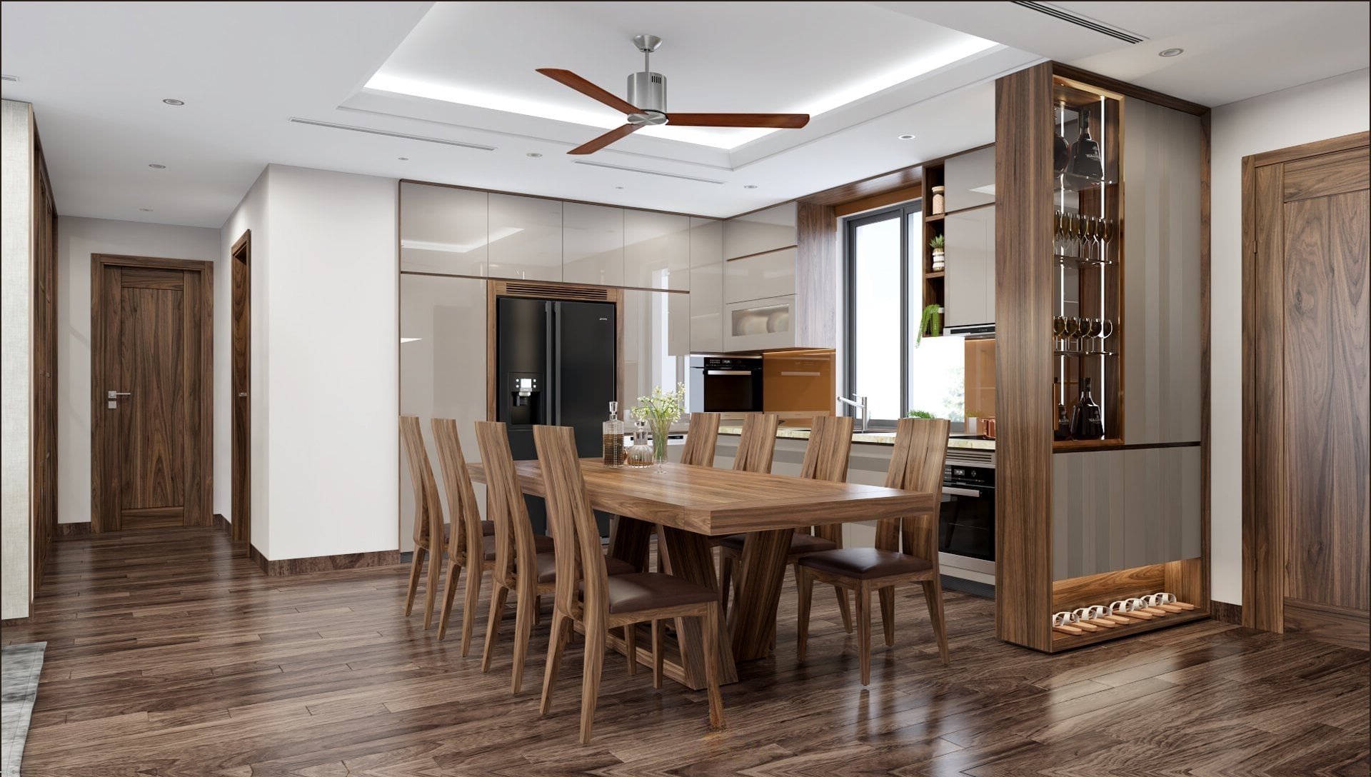 Mẫu bàn ghế ăn gỗ óc chó cao cấp hiện đại