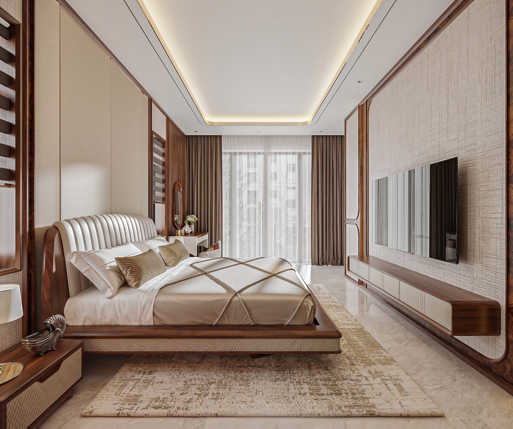 Mẫu giường gỗ óc chó sang trọng hiện đại