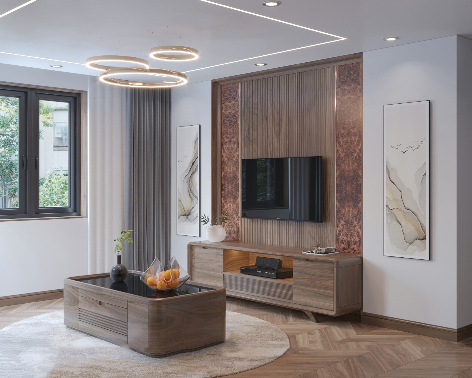 Mẫu kệ tivi gỗ óc chó sang trọng và tinh tế