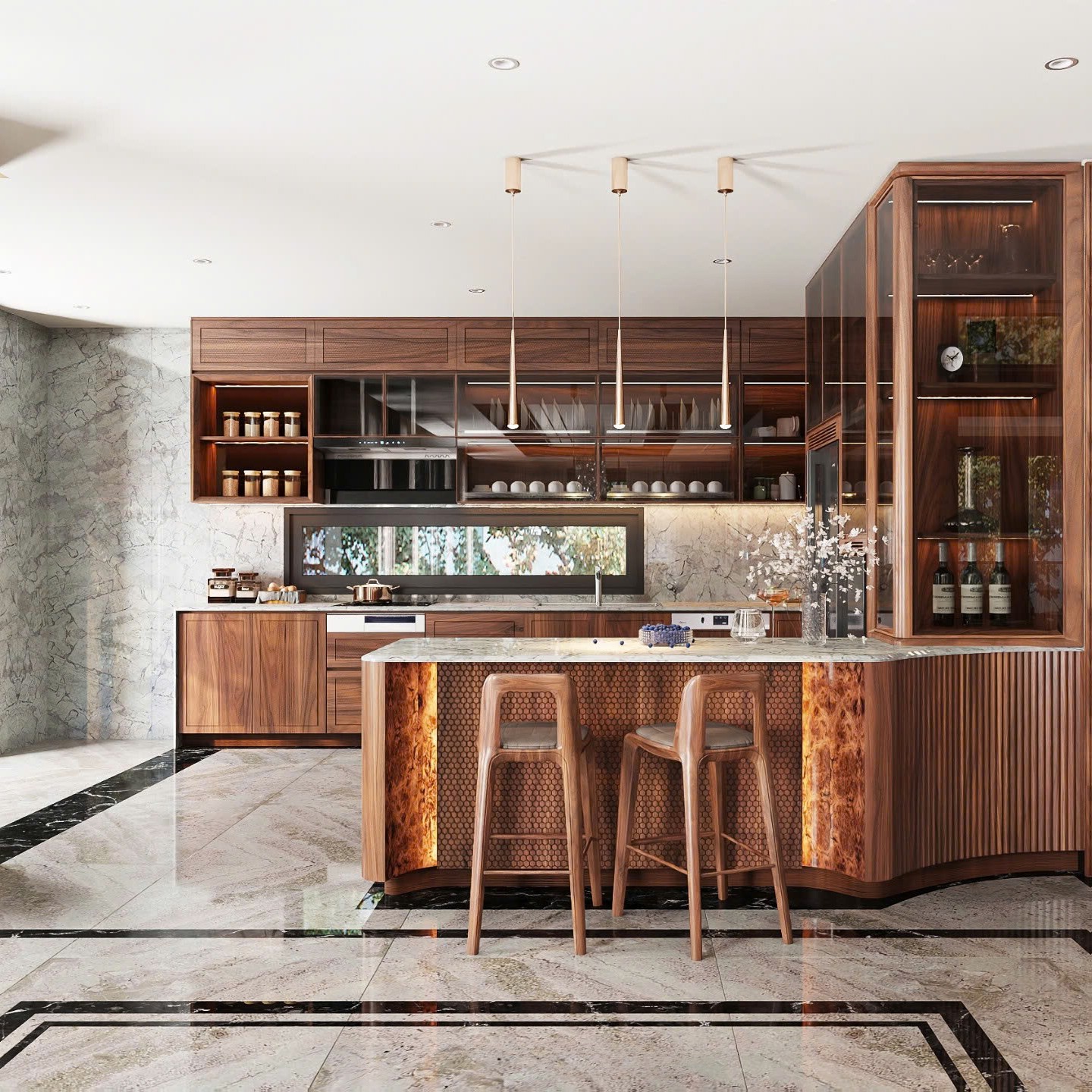 Mẫu tủ bếp gỗ veneer hiện đại