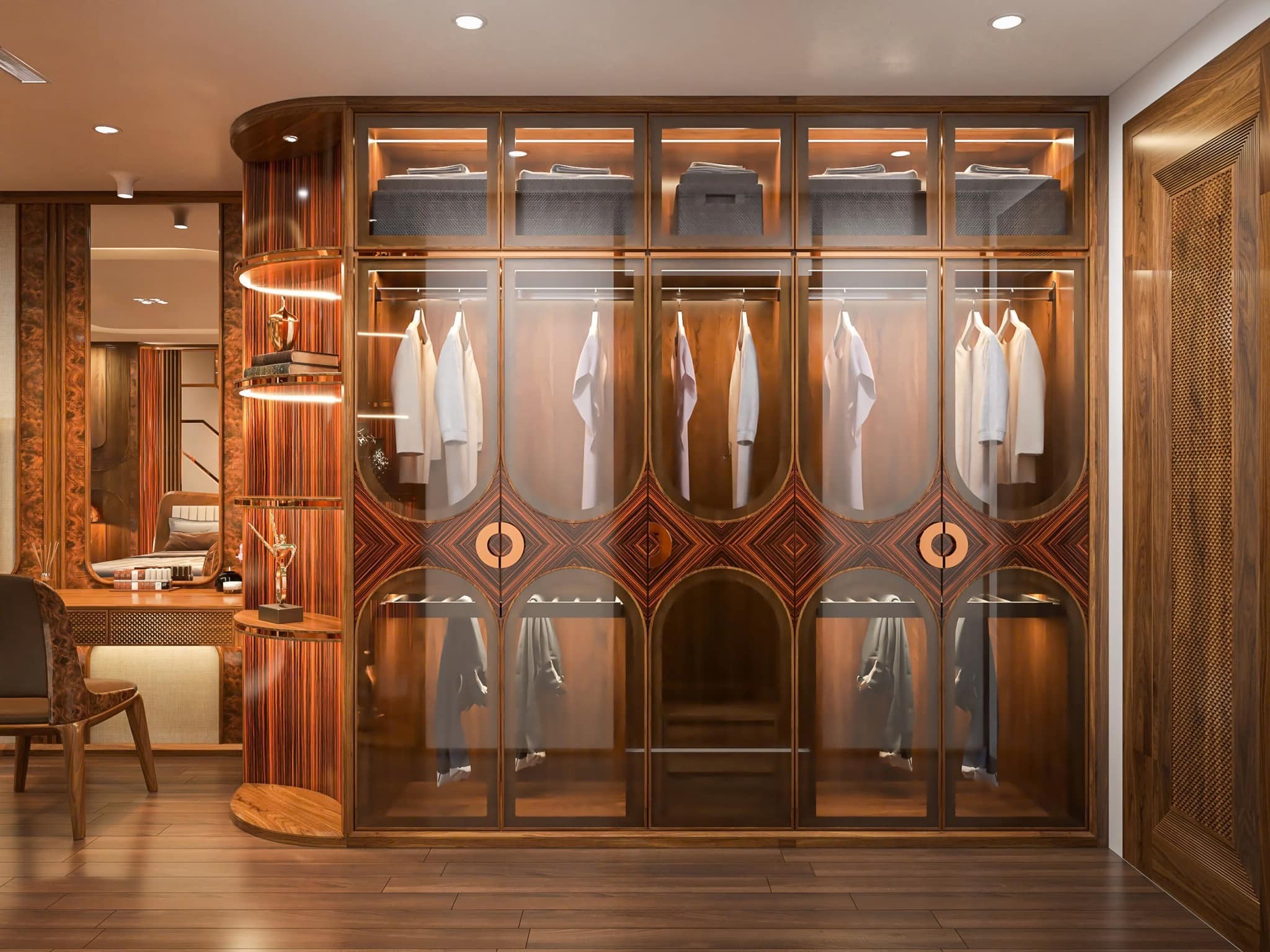 Mẫu tủ quần áo gỗ óc chó hiện đại sang trọng