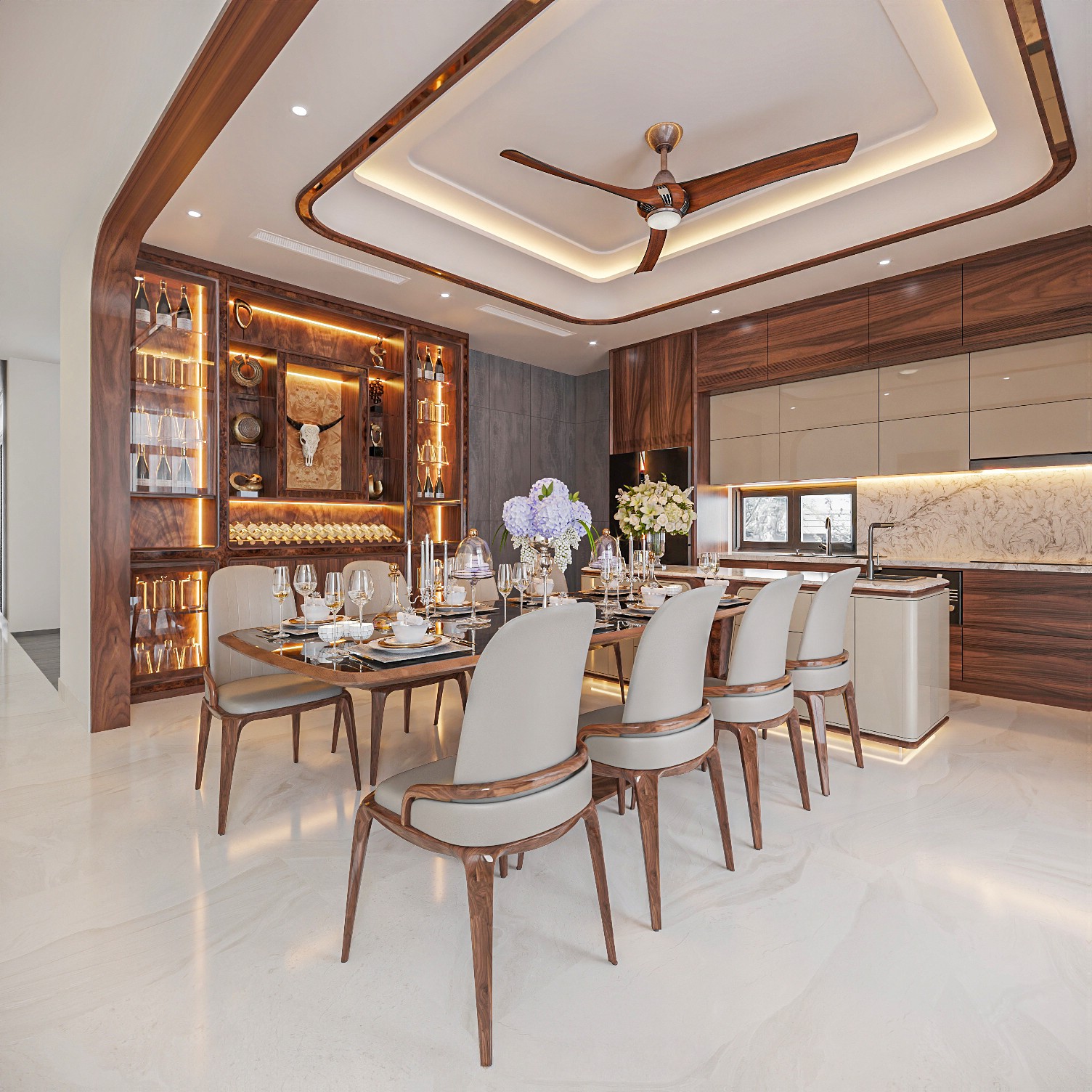 Mẫu tủ rượu gỗ óc chó sang trọng hiện đại