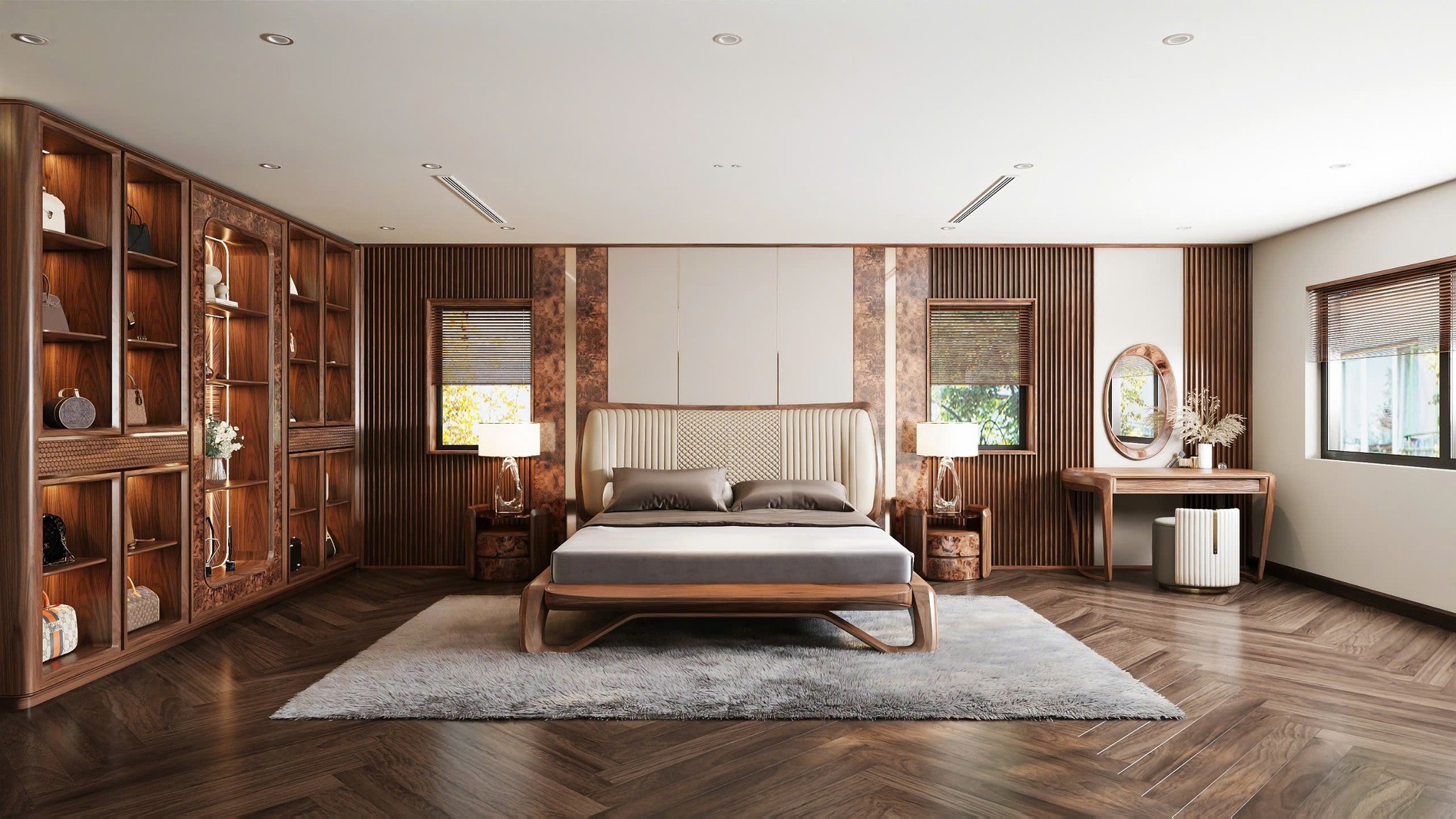 Phòng ngủ gỗ óc chó đẹp sang trọng và tinh tế