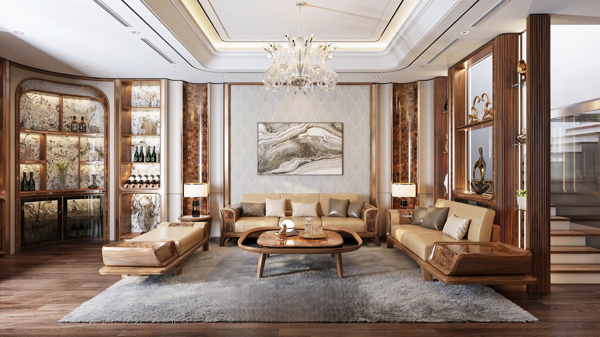 Sopha gỗ óc chó tự nhiên tinh tế cho phòng khách