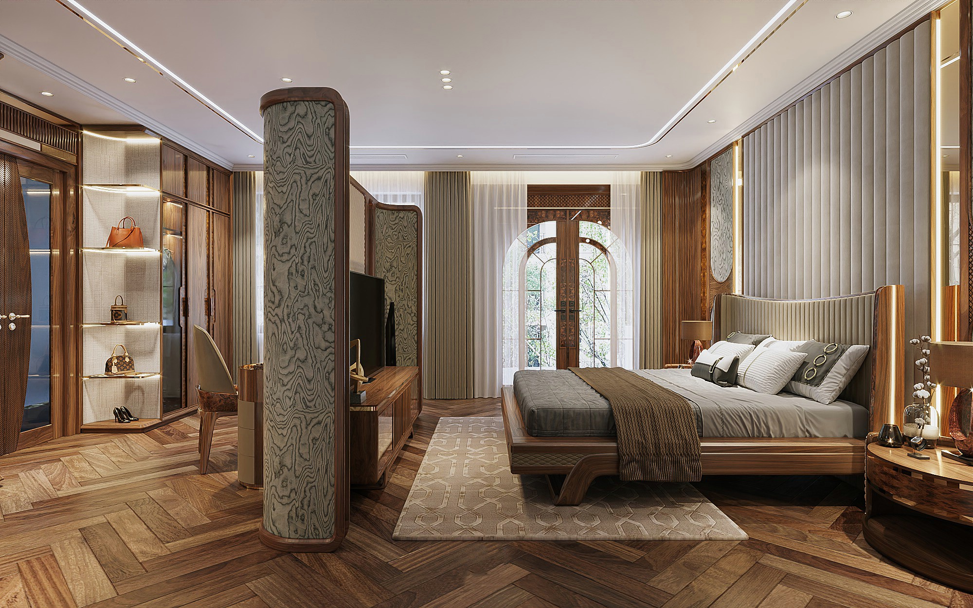 Thiết kế nội thất biệt thự gỗ óc chó sang trọng