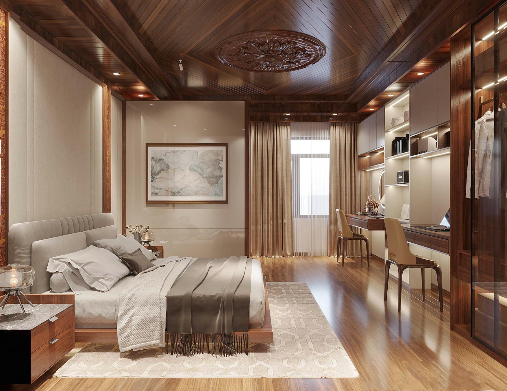 Thiết kế nội thất biệt thự phòng ngủ rộng sang trọng