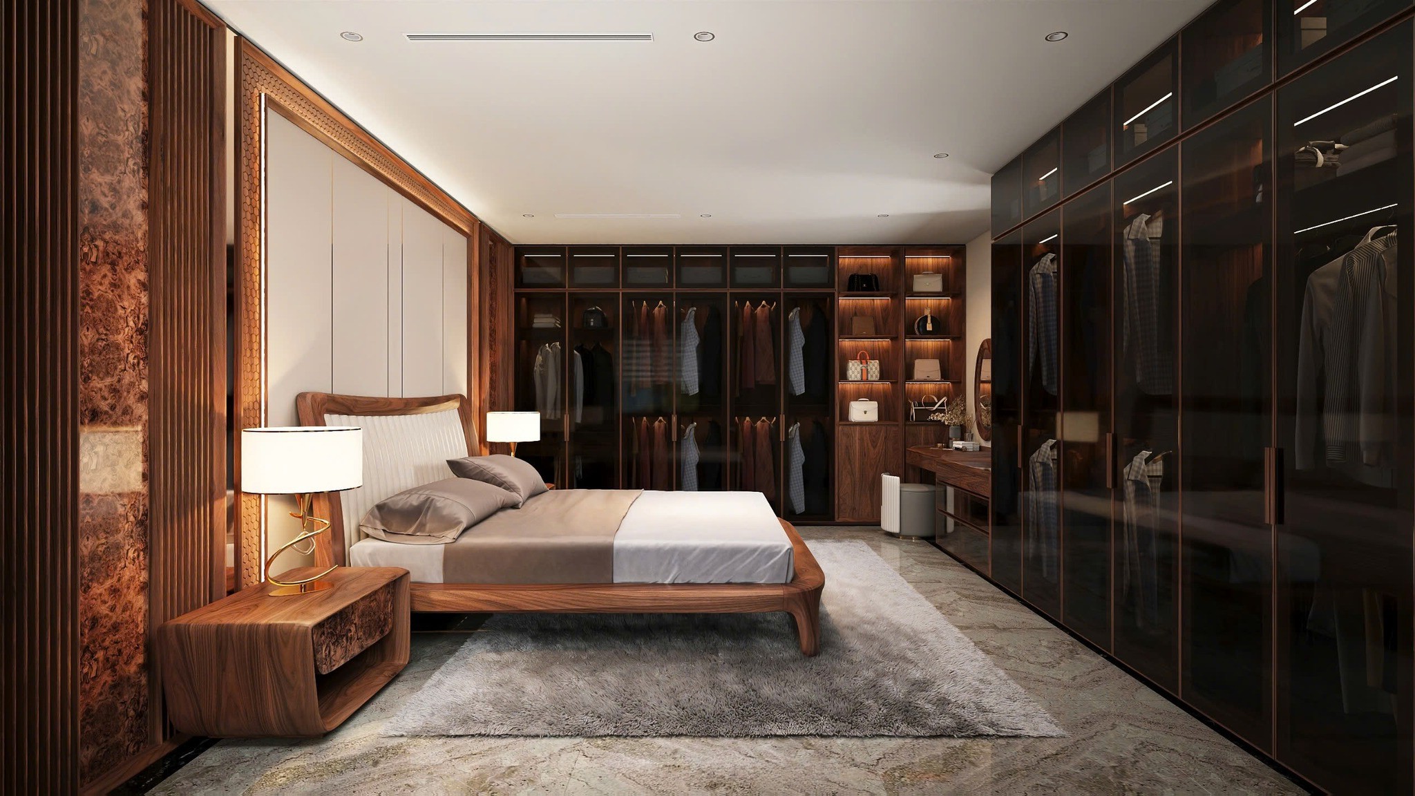 Thiết kế nội thất gỗ óc chó hiện đại và sang trọng