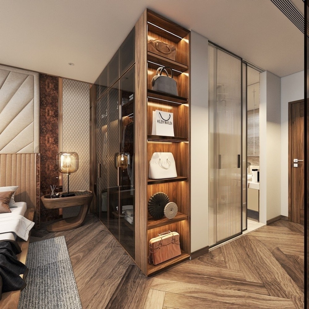 Tủ quần áo phòng ngủ hiện đại chữ I cao kịch trần với cánh kính sang trọng